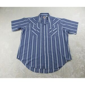 Ely Cattleman Shirt Mens 2XL XXL Blue Pearl Snap Plaid Western Cowboy